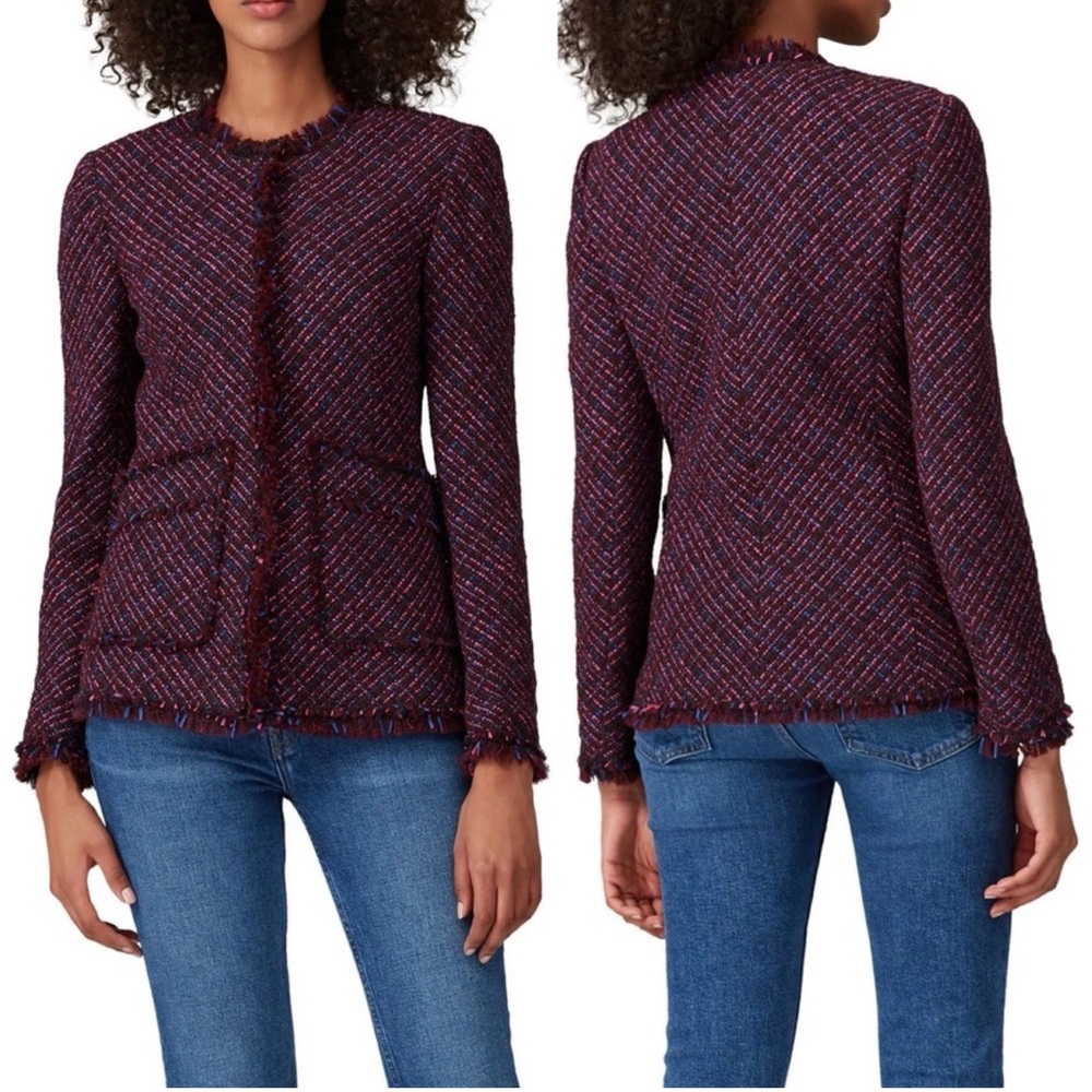 REBECCA TAYLOR Multi Color Tweed Fringe Blazer Jacket, Size 10